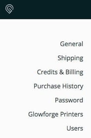 A screenshot showing the Users button in the account menu within the Glowforge App