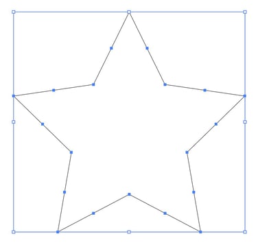 Screenshot of a star drawn in Illustrator with its verticies highlighted
