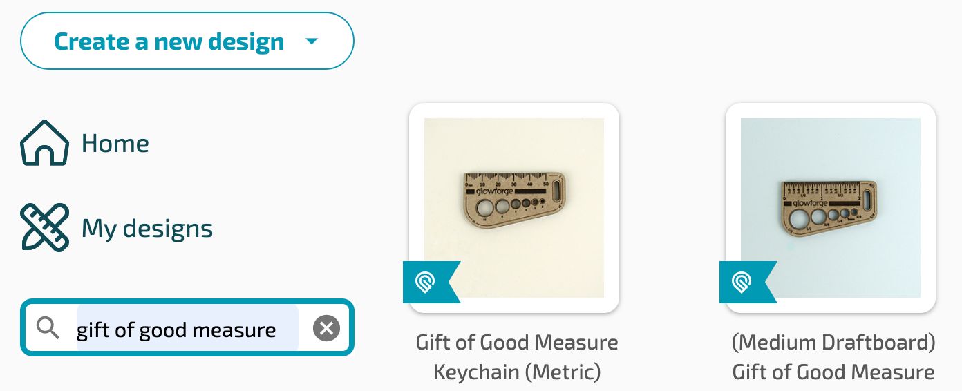 Screenshot of an example user's dashboard in the Glowforge App.