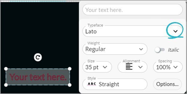 Screenshot from the Glowforge App showing the typeface menu