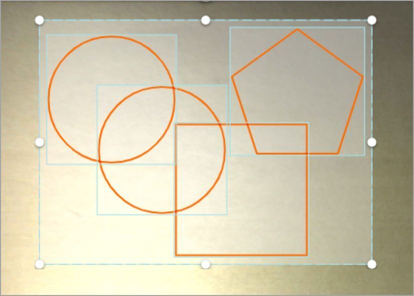 A screenshot in the Glowforge App showing multiple shapes selected.