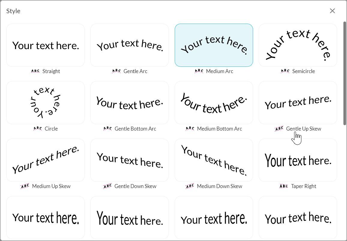 Screenshot showing style previews in the Glowforge App
