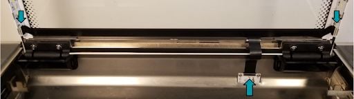 Glowforge black lid cable, located where the lid and body meet on the inside.