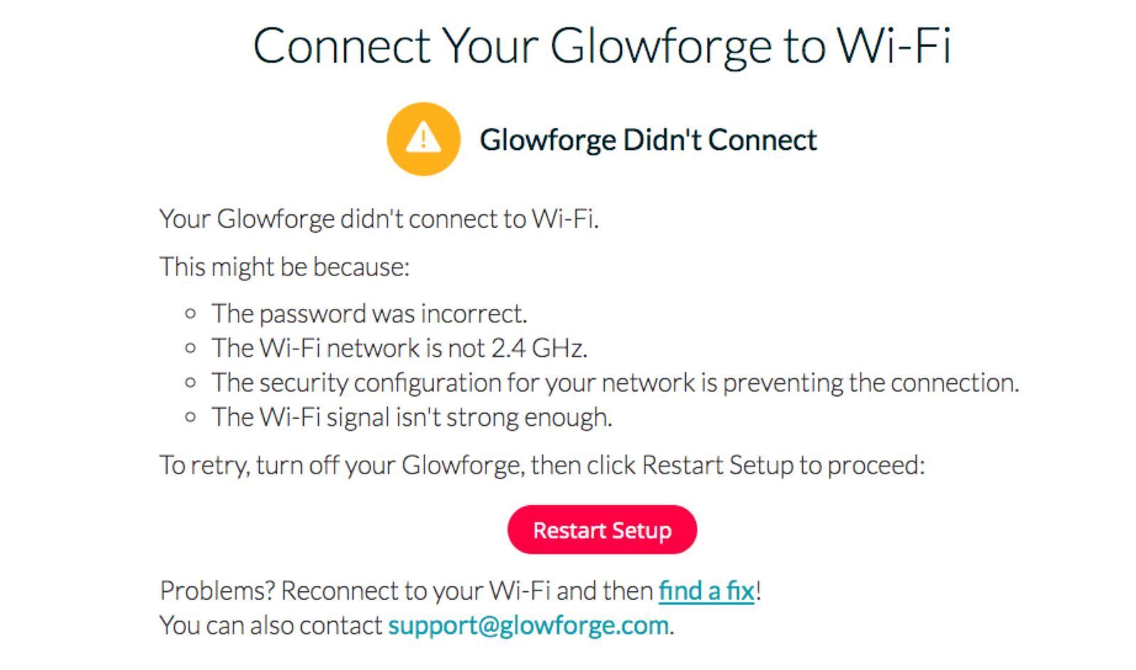 Screenshot of a failure to connect error messsage