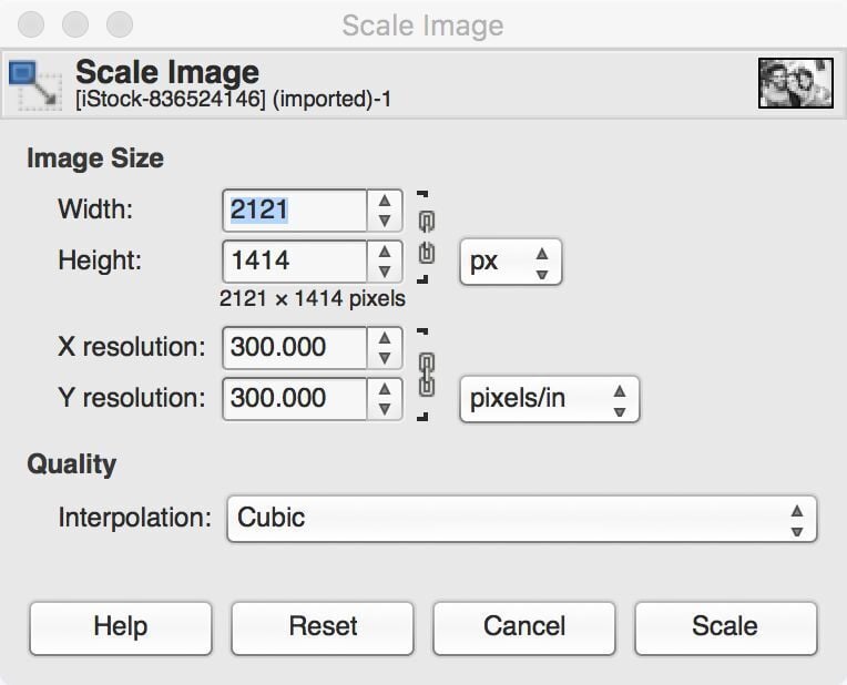 Gimp Scale Image Dialogue Box