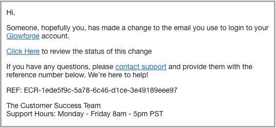 confirmation email sent to new email account