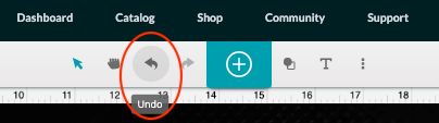 A screenshot of the menu bar in the Glowforge App, with the Undo button circled.