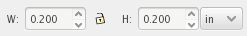 Screenshot of text boxes to enter the height and width of a shape in Inkscape. The value entered is 0.2in by 0.2in