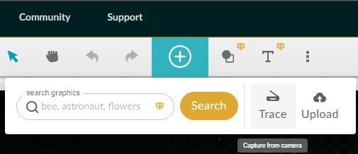 Screenshot of the + and trace buttons in the Glowforge App