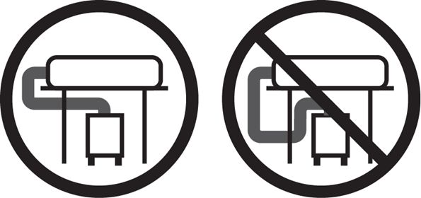 An illustration showing a correct setup with 3 90 degree bends in the exhaust hose, and an incorrect setup with more than 3 90 degree bends.