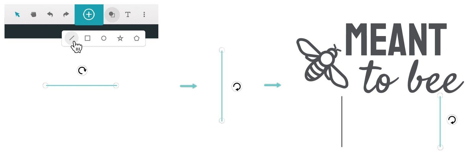 A screenshot of using the line tool in the Glowforge App, and then rotating and arranging the line.