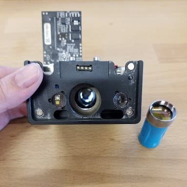The bottom of the print head with the lens removed