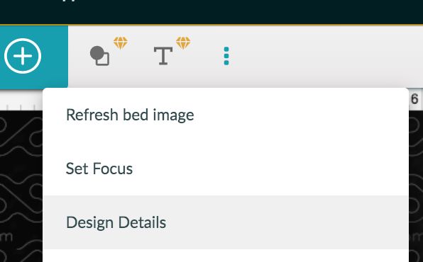 A screenshot of the design details button in the Glowforge App
