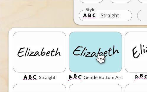 Screenshot of using the curved text feature in the Glowforge App