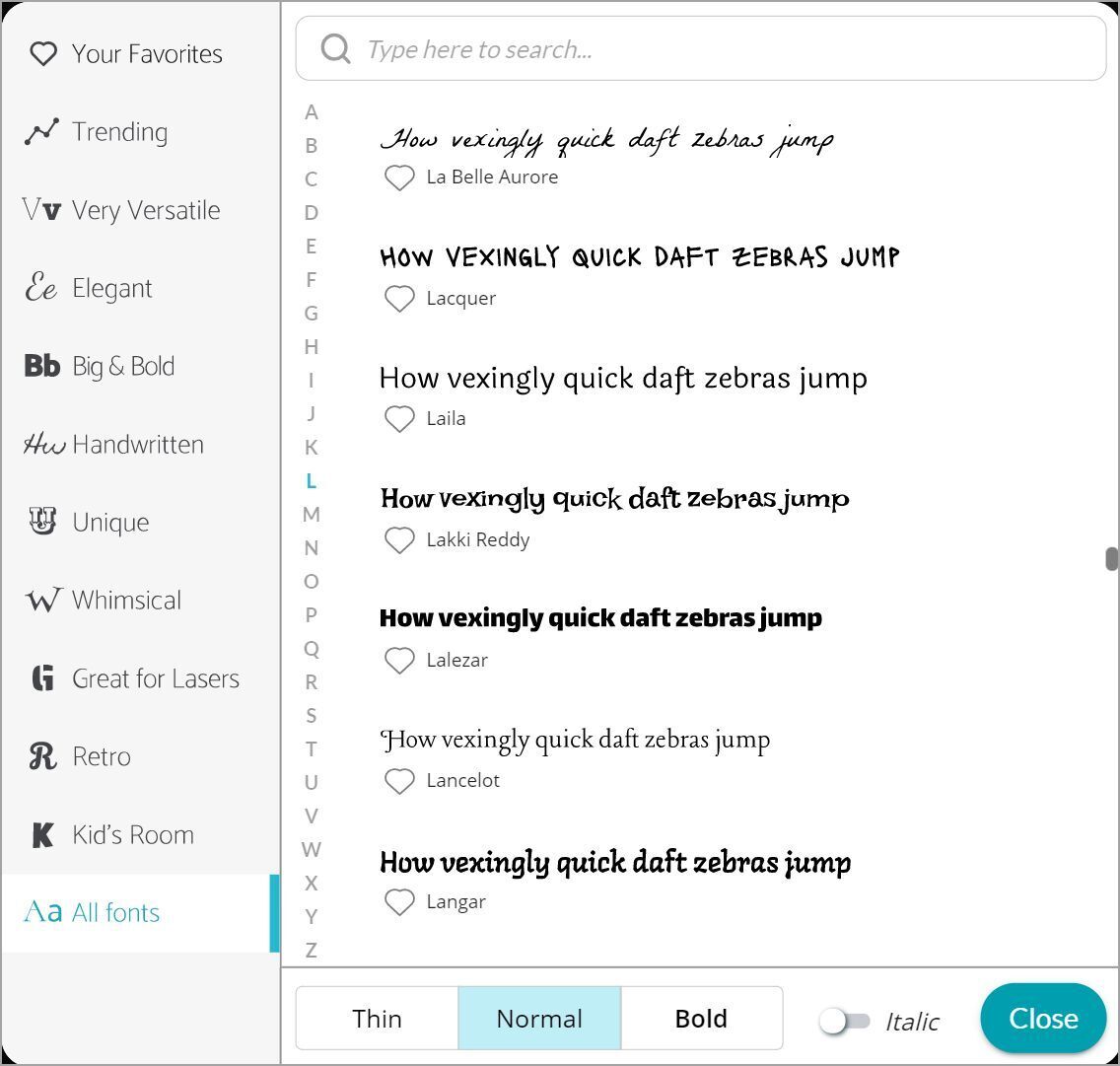 Screenshot of the font preview area of the Glowforge App