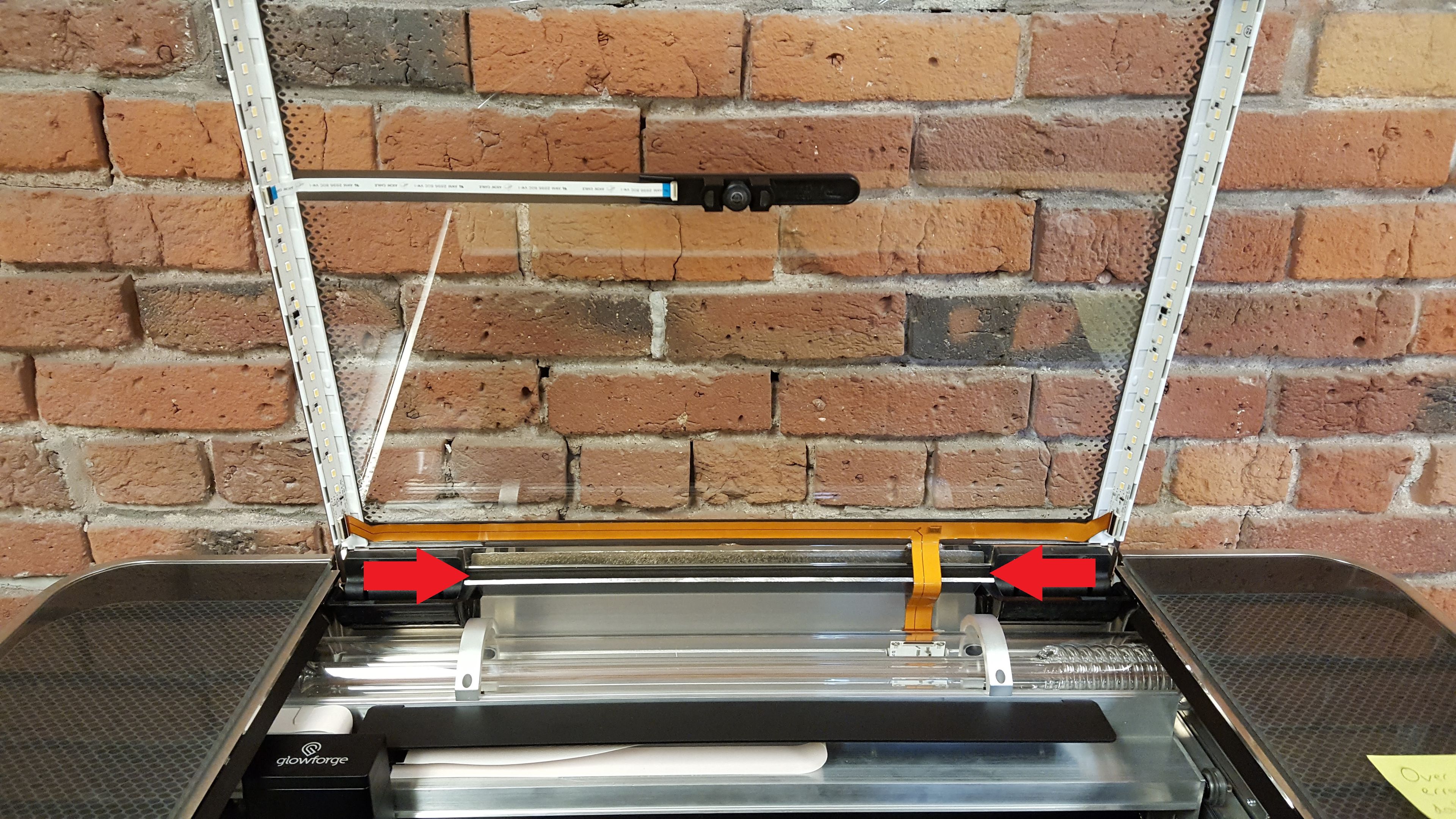 The seal located along the lid hinge of a Glowforge